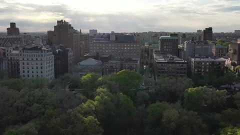 Backlit Morningside Heights ridge above Morningside Park trees Vidéo 130227352