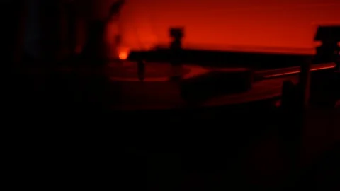 Backlit Record Player Turntable Spinning, Playing Album Stock Footage 97031628