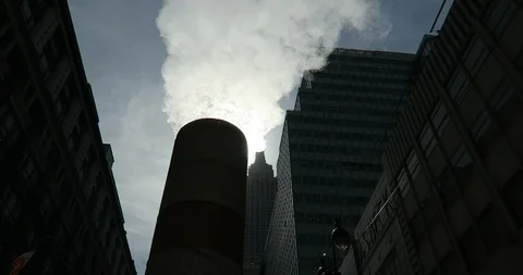 Backlit steam vent, New York City. Stock Footage 90163473