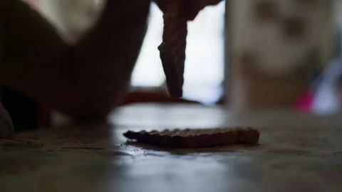 Backlit Toasted Bread Being Picked Up on Home Table Stock Footage 316421093