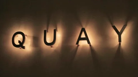 Backlit Wall Sign in Dimly Lit Sydney Restaurant Interior, Australia, 2016 Stock Footage 345691494