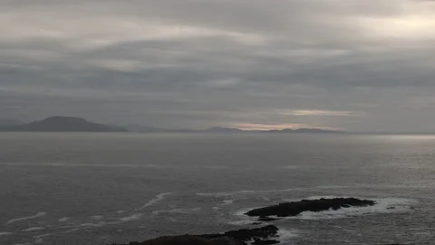 Backlite Landscape With Waves Moving Over Sea Rocks. Achill Island, Ireland Stock Footage 239548285