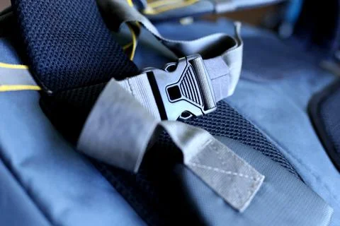 Backpack accessories close up view of clip. Safety bag clip Stock Photos