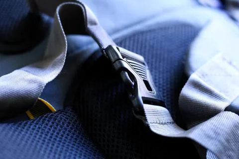 Backpack accessories close up view of clip. Safety bag clip Stock Photos