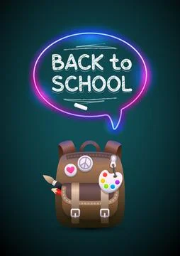Backpack and Back to School Lettering with Neon Stock Illustration