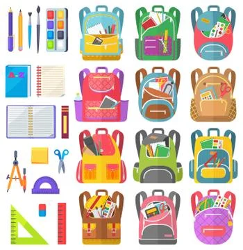 Backpack and Chancery Sticker, School Sign Vector Stock Illustration