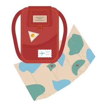 Backpack and map for the design of the tourist office Stock Illustration