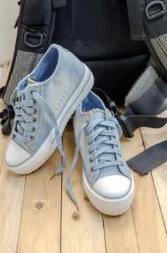 Backpack  and  shoes Stock Photos