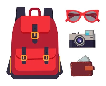 Backpack and Travelling Kit Vector Illustration Ilustração Stock