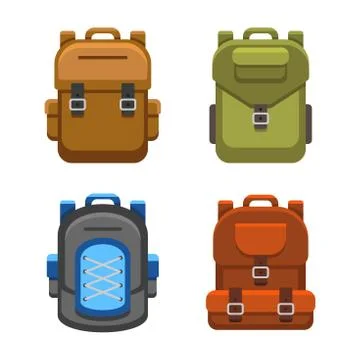 Backpack Bag Flat Style Set. Vector Stock Illustration