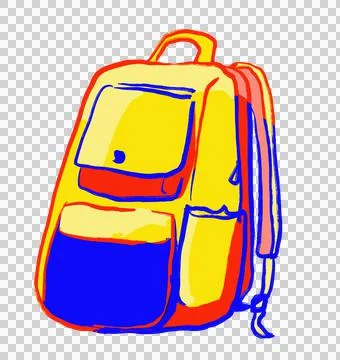 Backpack bag Primary color scheme red blue yellow object hand drawn illustrat Stock Illustration