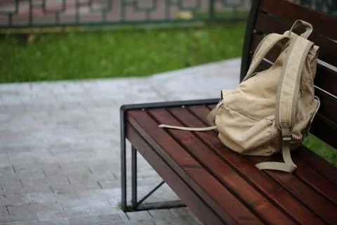 Backpack bench Stock Photos