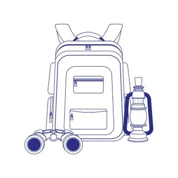 Backpack with binoulars and lantern icon, flat design イラスト素材