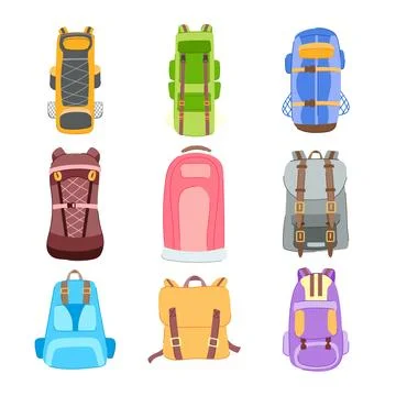 Backpack camp set cartoon vector illustration Illustrazione stock