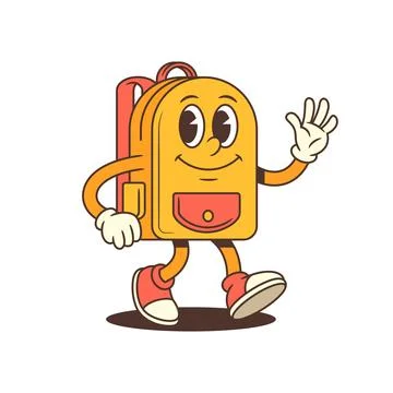 Backpack Character Waving Warmly Standing Friendly Approachable Smiling Pos.. Stock Illustration