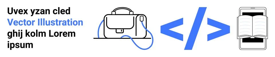 Backpack, Coding Symbol, and Open Book for Tech and Education Concepts Stock Illustration