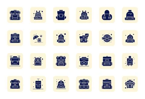 Backpack Complete Vector Package with 24 256x256 Filled PIXEL Perfect Icons Stock Illustration