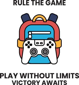 A backpack with a controller on it with the words "Rule the Game" written on  Stock Illustration