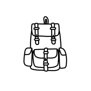 Backpack doodle icon, vector black line illustration Stock Illustration