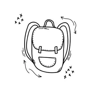 Backpack in Doodle style isolated on a white background. Bag with two straps for Stock Illustration