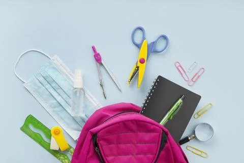 Backpack elements pandemic times Stock Photos