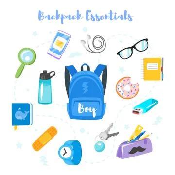 Backpack essentials Stock Illustration