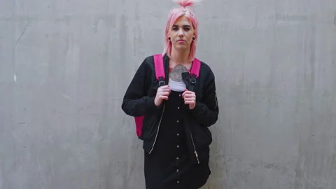Backpack, fashion and face of student woman outdoor for education, learning or Stock Footage 334708616