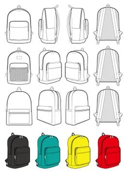 Backpack Fashion Flat Sketche vector template  스톡 일러스트