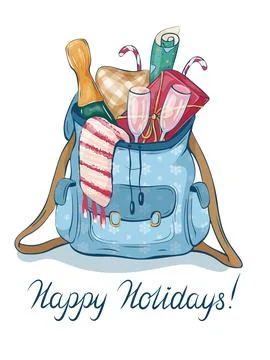 A backpack with festive accessories. Vector illustration. Stock Illustration