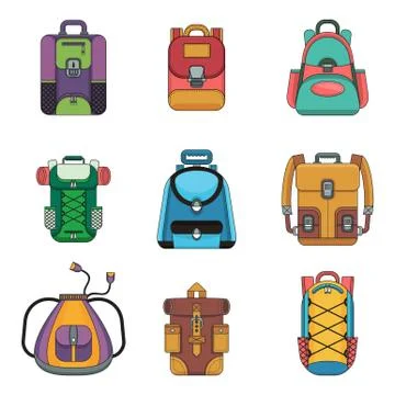 Backpack flat icons Stock Illustration