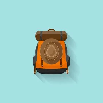 Backpack in a flat stzle. Vector illustration. School bag.Travel, camping or イラスト素材