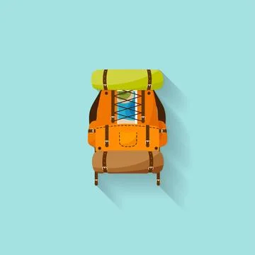 Backpack in a flat stzle. Vector illustration. School bag.Travel, camping or Stock Illustration