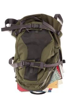 Backpack full of school supplies Stock Photos