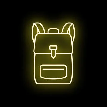 Backpack glowing neon sign indicating travel education Stock Illustration