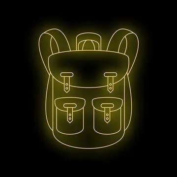 Backpack glowing neon yellow line icon Stock Illustration
