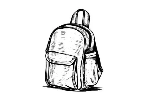 Backpack hand drawn ink sketch. Engraved retro style vector illustration. Stock Illustration