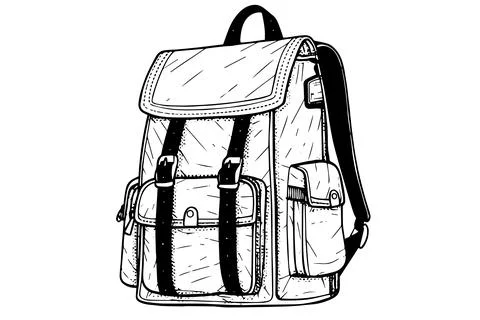 Backpack hand drawn ink sketch. Engraved retro style vector illustration. Stock Illustration