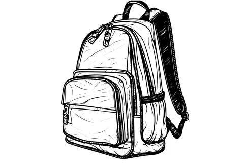 Backpack hand drawn ink sketch. Engraved retro style vector illustration. Stock Illustration