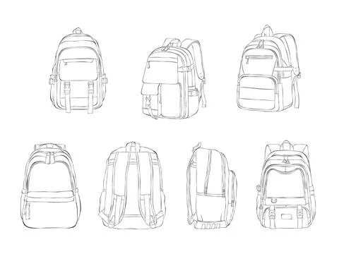 Backpack Hand drawn Vector Set Sketch Doodle. Back to school. Stock Illustration