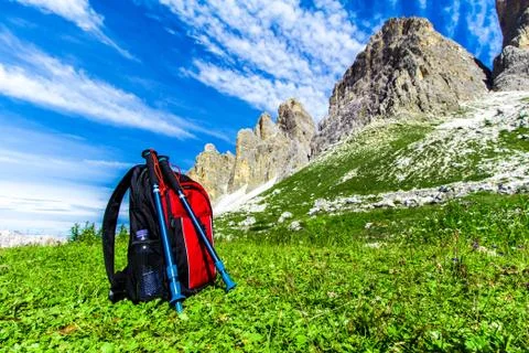 Backpack for hiking in the Alps Stock Photos
