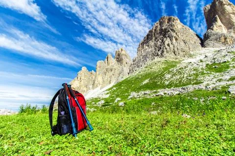 Backpack for hiking in the Alps Stock Photos
