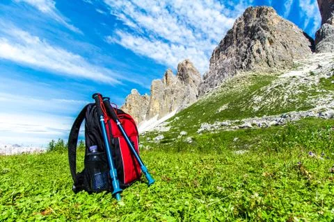 Backpack for hiking in the Alps Stock Photos