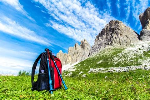 Backpack for hiking in the Alps Stock Photos