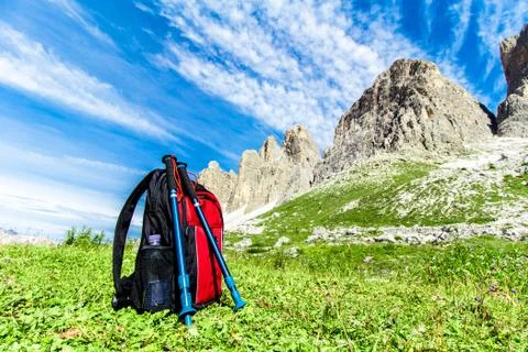 Backpack for hiking in the Alps Stock Photos