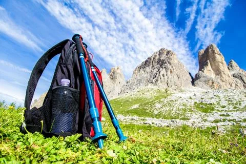 Backpack for hiking in the Alps Stock Photos