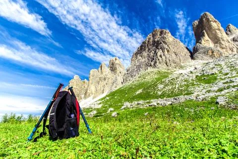 Backpack for hiking in the Alps Stock Photos