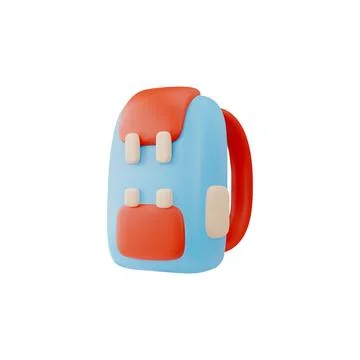 Backpack for hiking or camping, 3D vector cartoon red and blue bag for travel Stock Illustration