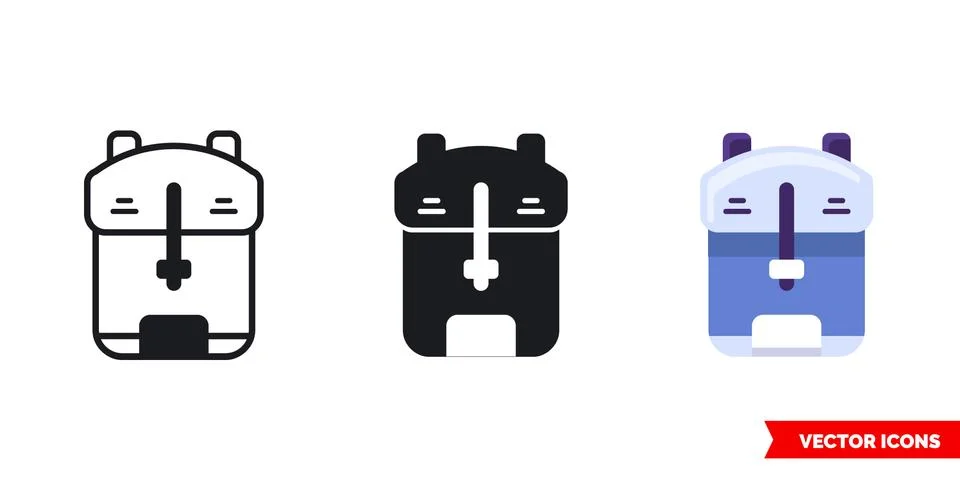 Backpack icon of 3 types. Isolated vector sign symbol. Stock Illustration