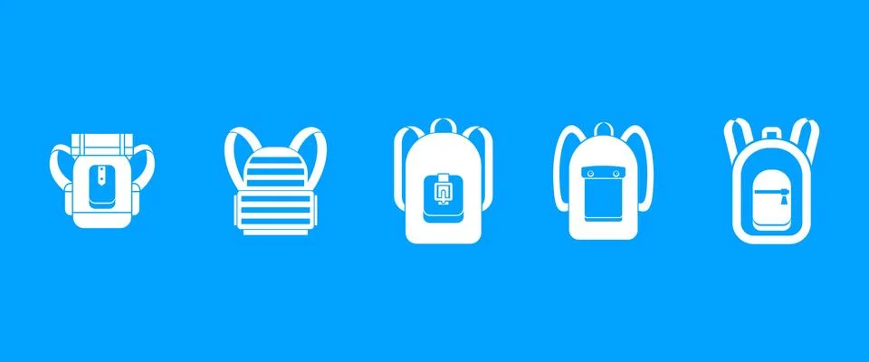 Backpack icon blue set vector 스톡 일러스트