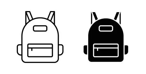 Backpack icon collection in black, Line icons, flat symbols Stock Illustration